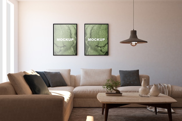 Mockup of frames in living room | Free PSD File