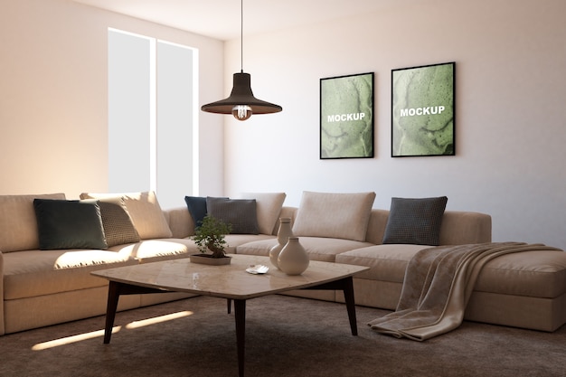 Mockup of frames in living room PSD file | Free Download