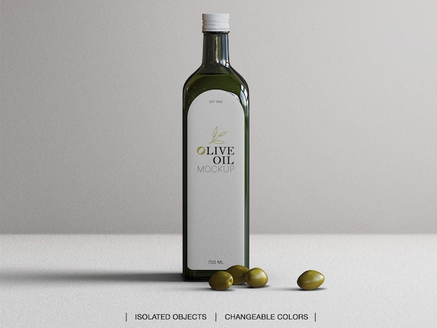 Download Premium Psd Mockup Of Front View Olive Oil Glass Bottle With Olives