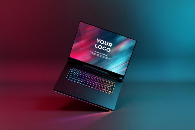 Mockup gaming laptop with rgb led keyboard glow Premium Psd
