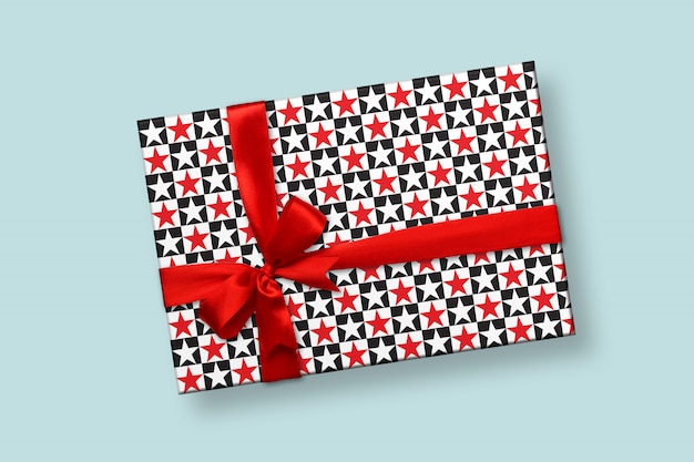 Download Premium Psd Mockup Of Gift Box With Red Ribbon And Bow Wrapping Paper Editable PSD Mockup Templates