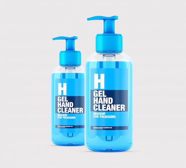 Download Premium PSD | Mockup of a group of hand cleansing gel bottles