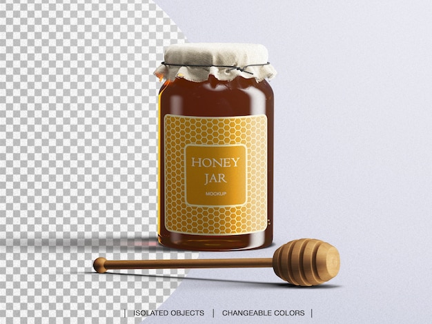 Download Premium PSD | Mockup of honey jar packaging glass bottle with honey spoon isolated