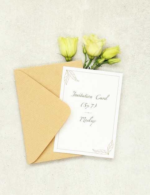 Download Mockup invitation card with envelope and white roses PSD file | Premium Download