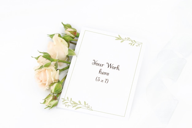 Download Premium PSD | Mockup invitation card with roses and ribbon