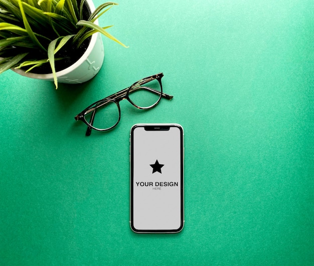 Download Mockup iphone 11 on green background with plant and ...