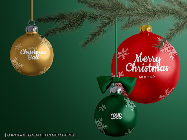 Premium Psd Mockup Isolated Of Christmas Balls Decoration On A Christmas Tree Branch