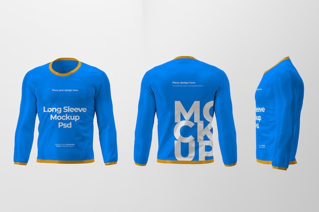 Premium PSD | Mockup of isolated long sleeve t-shirt design with front, back and side views