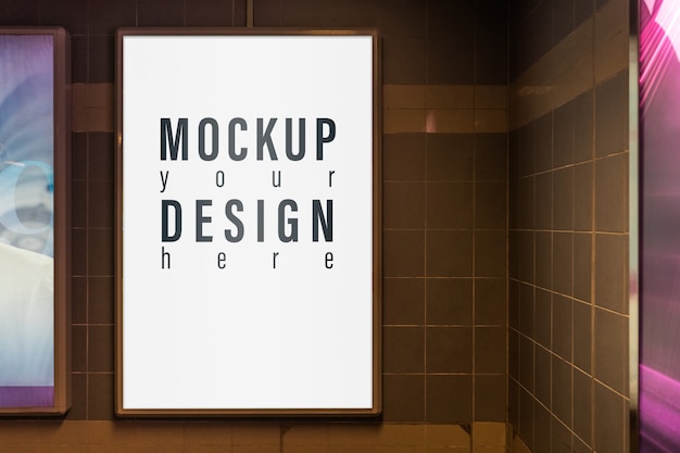 Mockup of light box in a city on the wall for your ...