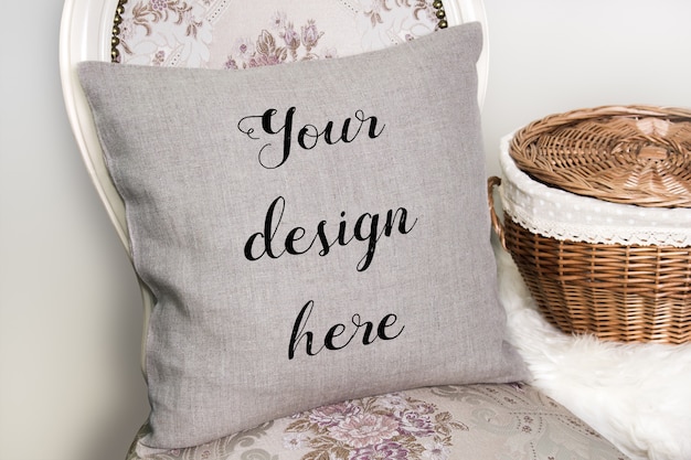 Download Premium PSD | Mockup of linen pillow, cushion on a chair