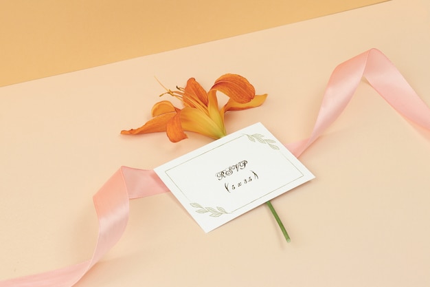 Download Mockup name card with pink ribbon | Premium PSD File