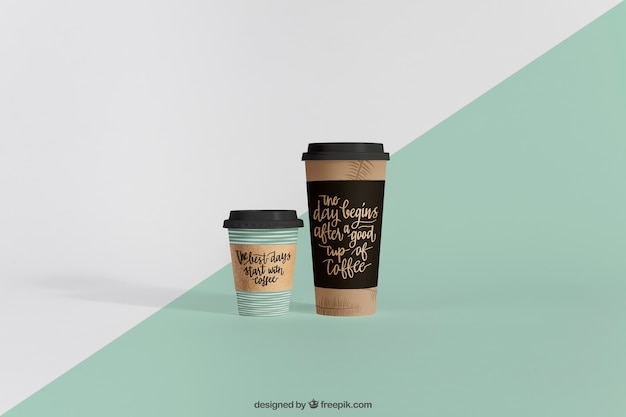 Mockup of two coffee cups of different sizes Free Psd Mockup of two coffee cups of different sizes Free Psd