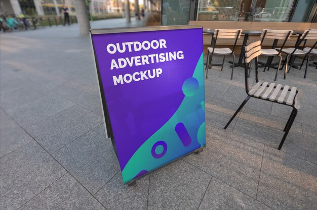 Download Premium Psd Mockup Of Outdoor Vertical Advertising Stand On Street Cafe City Pavement