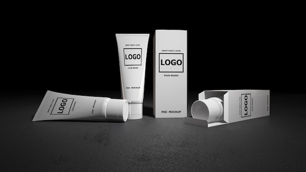 Download Premium Psd Mockup Picture Of 3d Rendering Of White Foam Tubes And Boxes PSD Mockup Templates