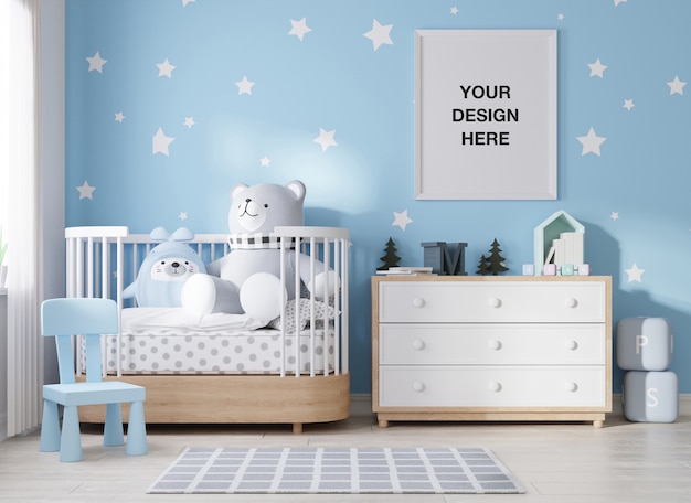 Download Premium PSD | Mockup poster frame in children room 3d rendering