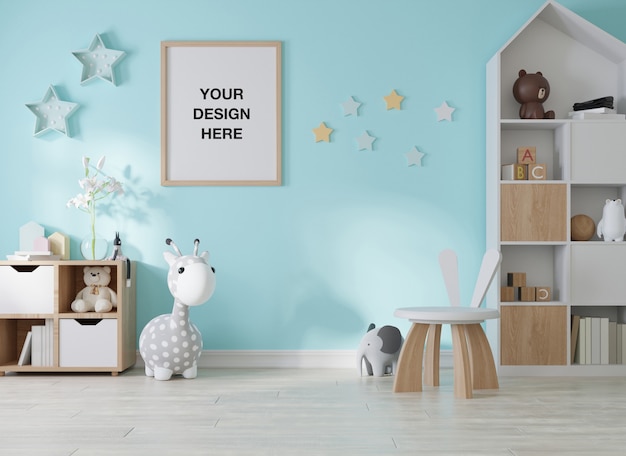 Download Premium PSD | Mockup poster frame in children room kids room