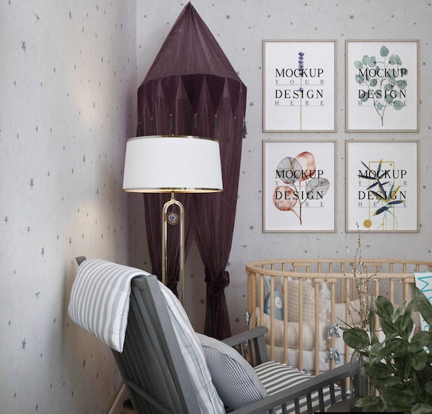 Download Premium PSD | Mockup poster frame in modern baby's bedroom