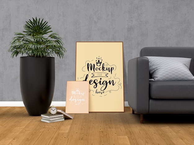 Download Free PSD | Mockup poster frame with home decorating in the ...