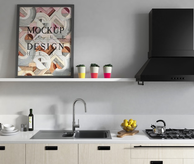 Download Mockup poster in modern kitchen with elegant design ...