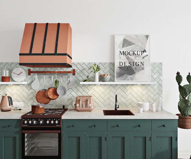 Download Mockup poster in modern kitchen | Premium PSD File