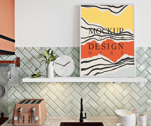 Download Mockup poster in modern kitchen | Premium PSD File