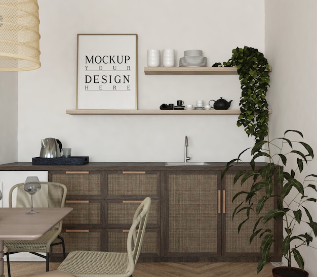 Mockup poster in modern kitchen | Premium PSD File