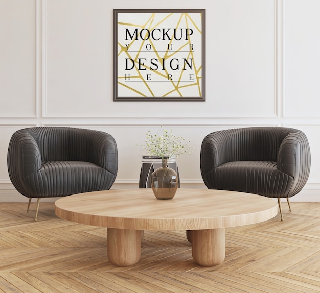 Premium PSD | Mockup poster in modern livingroom with armchairs