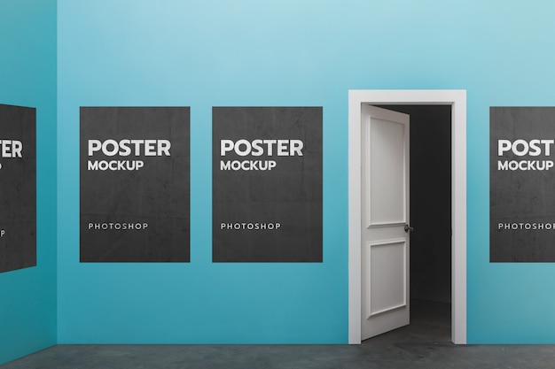 Premium PSD | Mockup Poster On Wall And Door Open