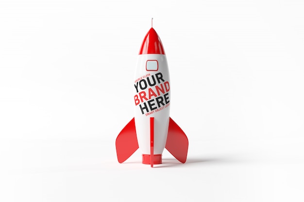 A mockup of a red rocket on white Premium Psd