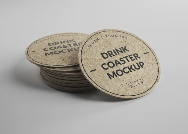 Download Mockup of round cork drink coasters in isometric view ...