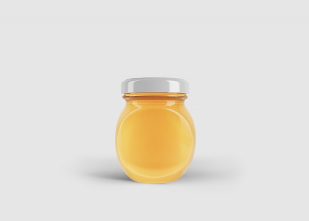 Download Premium Psd Mockup Of Round Honey Jar With Custom Label In Clean Studio Scene