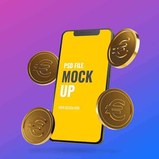 Download Premium PSD | Mockup smartphone with floating golden euro coins