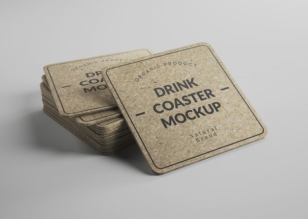 Download Premium Psd Mockup Of Square Cork Drink Coasters With Round Edges In Isometric View