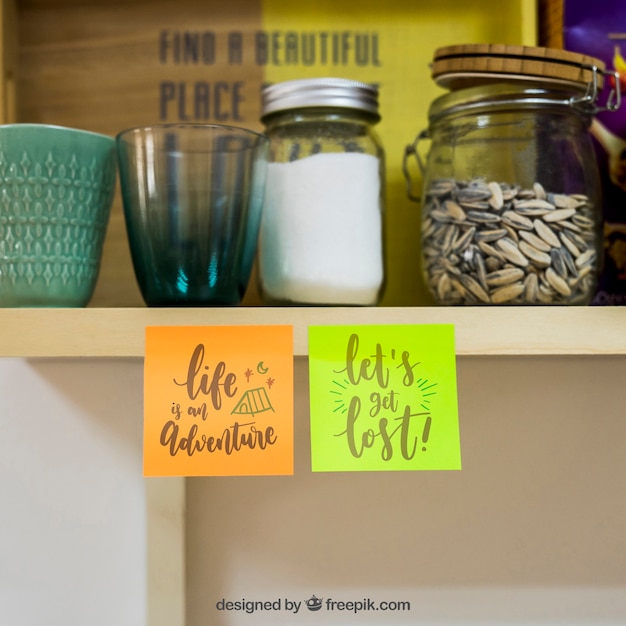 Download Mockup of sticky notes in kitchen | Free PSD File