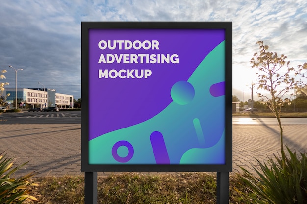 Download Mockup of the street city outdoor poster banner advertising in the black square stand | Premium ...