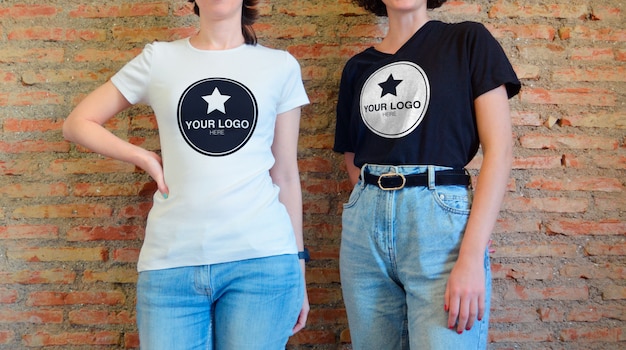 Download Mockup for t-shirt - two girls on casual pose | Premium ...