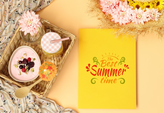 Download Mockup template with straw hat and summer breakfast ...