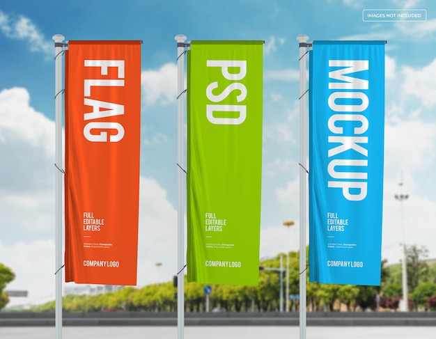 Download Premium PSD | Mockup of three vertical flags design