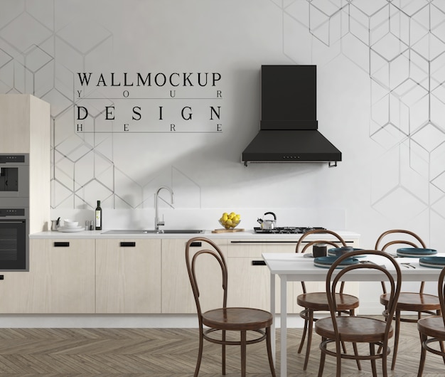 Premium Psd Mockup Wall In Modern Contemporary Open Kitchen And Dinning Room