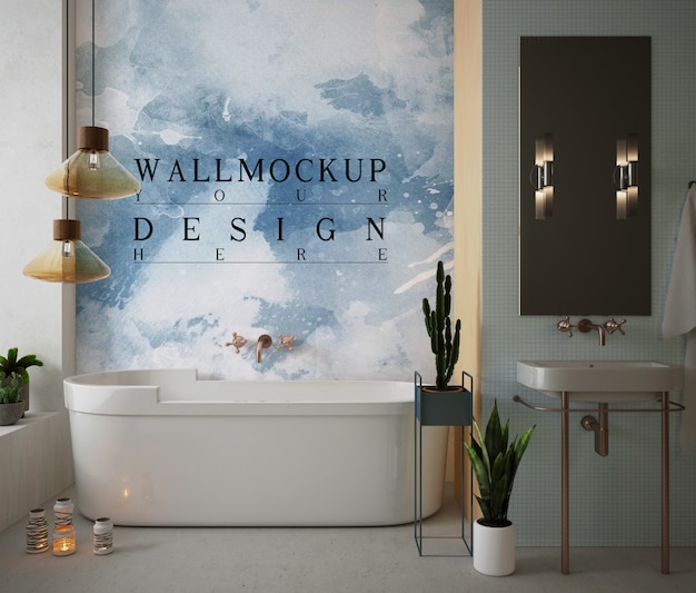 Download Premium PSD | Mockup wall in modern and luxury bathroom