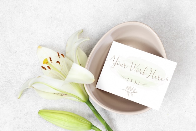 Download Mockup wedding card with flowers on grey background PSD ... PSD Mockup Templates