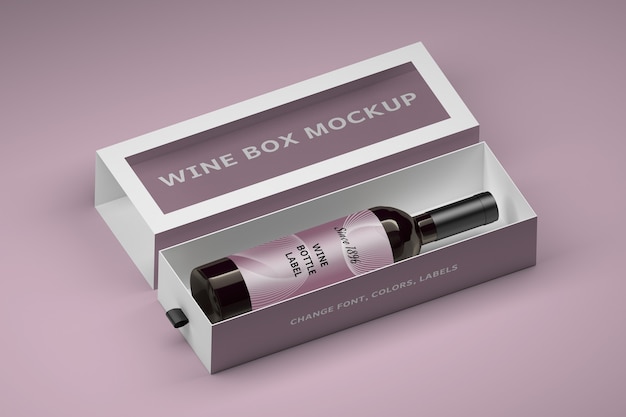 Download Premium Psd Mockup Of Wine Bottle In Carton Box With Editable Label