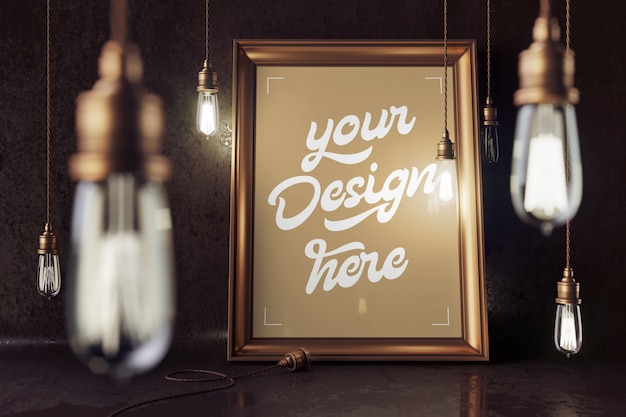 Download Premium PSD | Mockup with a vintage bronze lamps and picture frame
