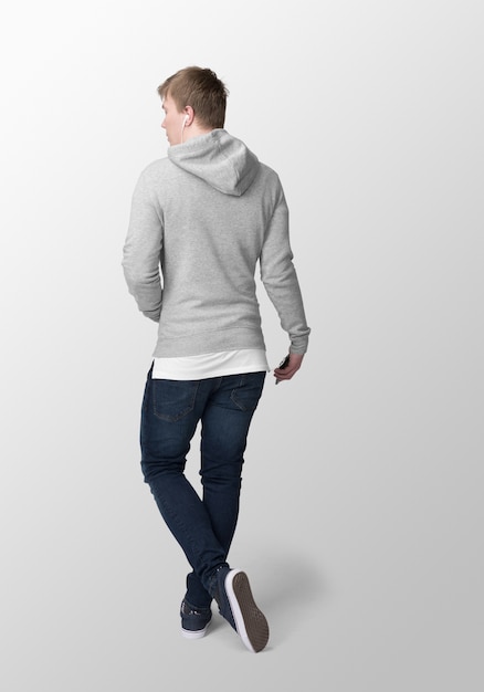 Download Model man with grey hoodie mockup, back view | Premium PSD File