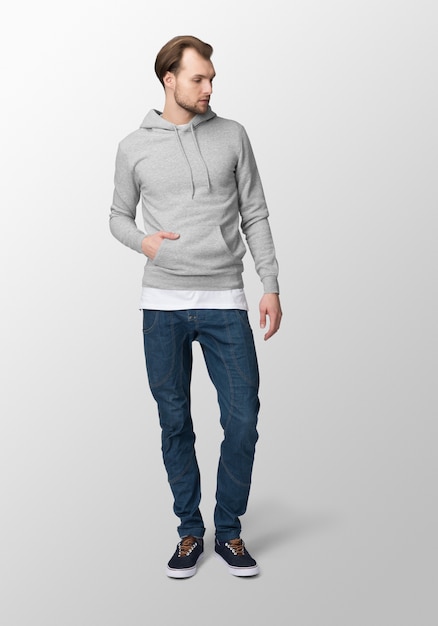 Download Model man with grey hoodie mockup, front view | Premium ...