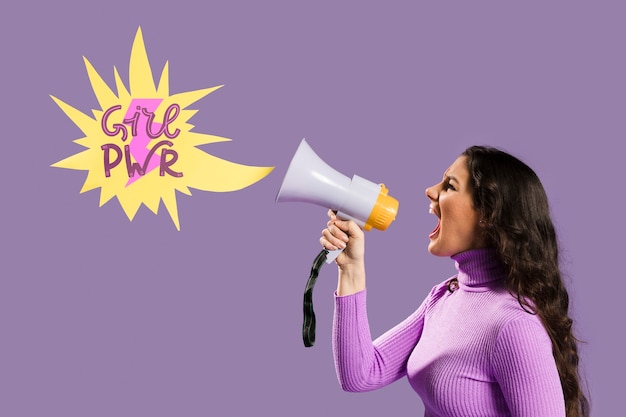 Download Free PSD | Model with megaphone mock-up