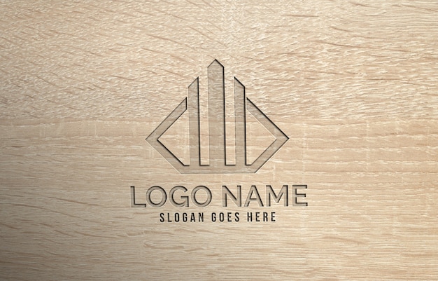 3d wooden logo mockup