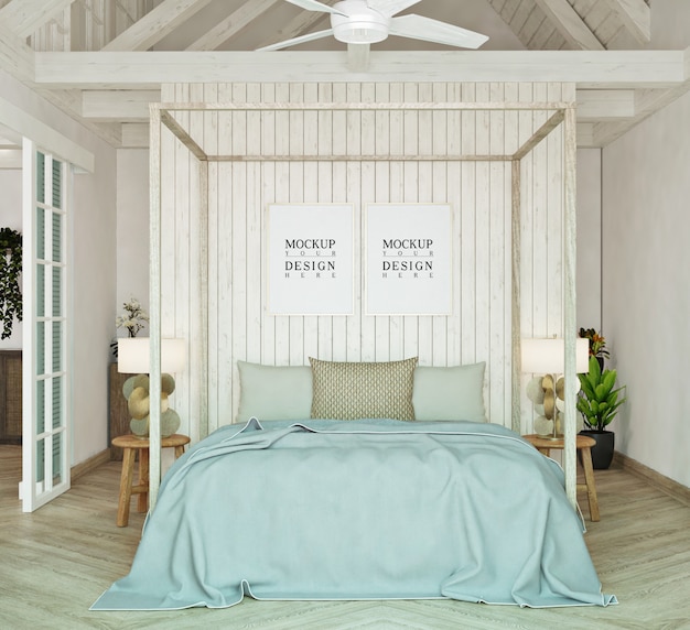 Download Modern bedroom with mockup poster | Premium PSD File