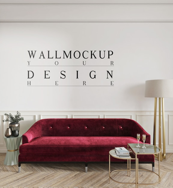 Download Premium PSD | Modern classic living room design with mockup wall