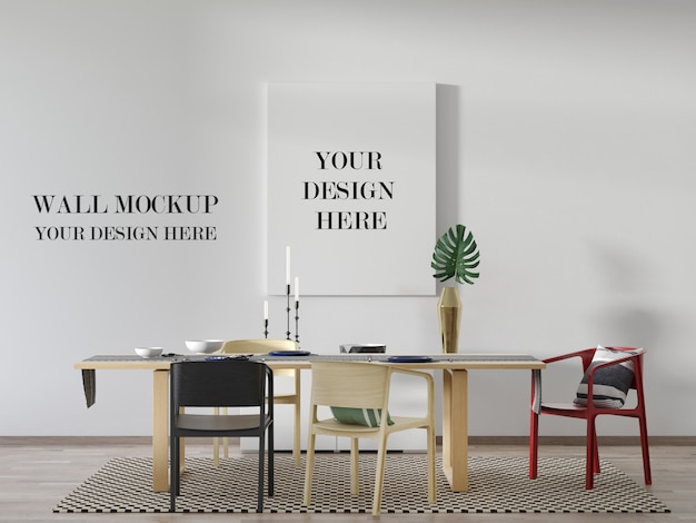 Premium Psd Modern Dining Room Wall And Canvas Mockup With Table And Chairs